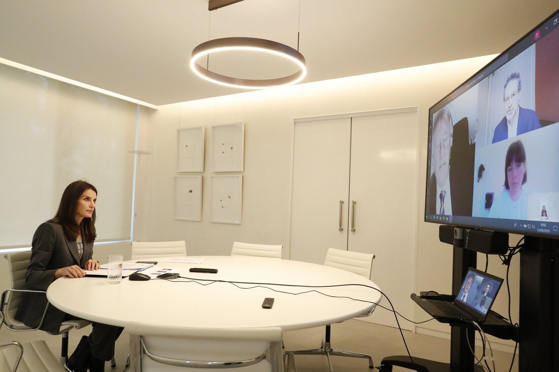 Queen Letizia holds video conference with representatives from Save the Children on 13 April 2020