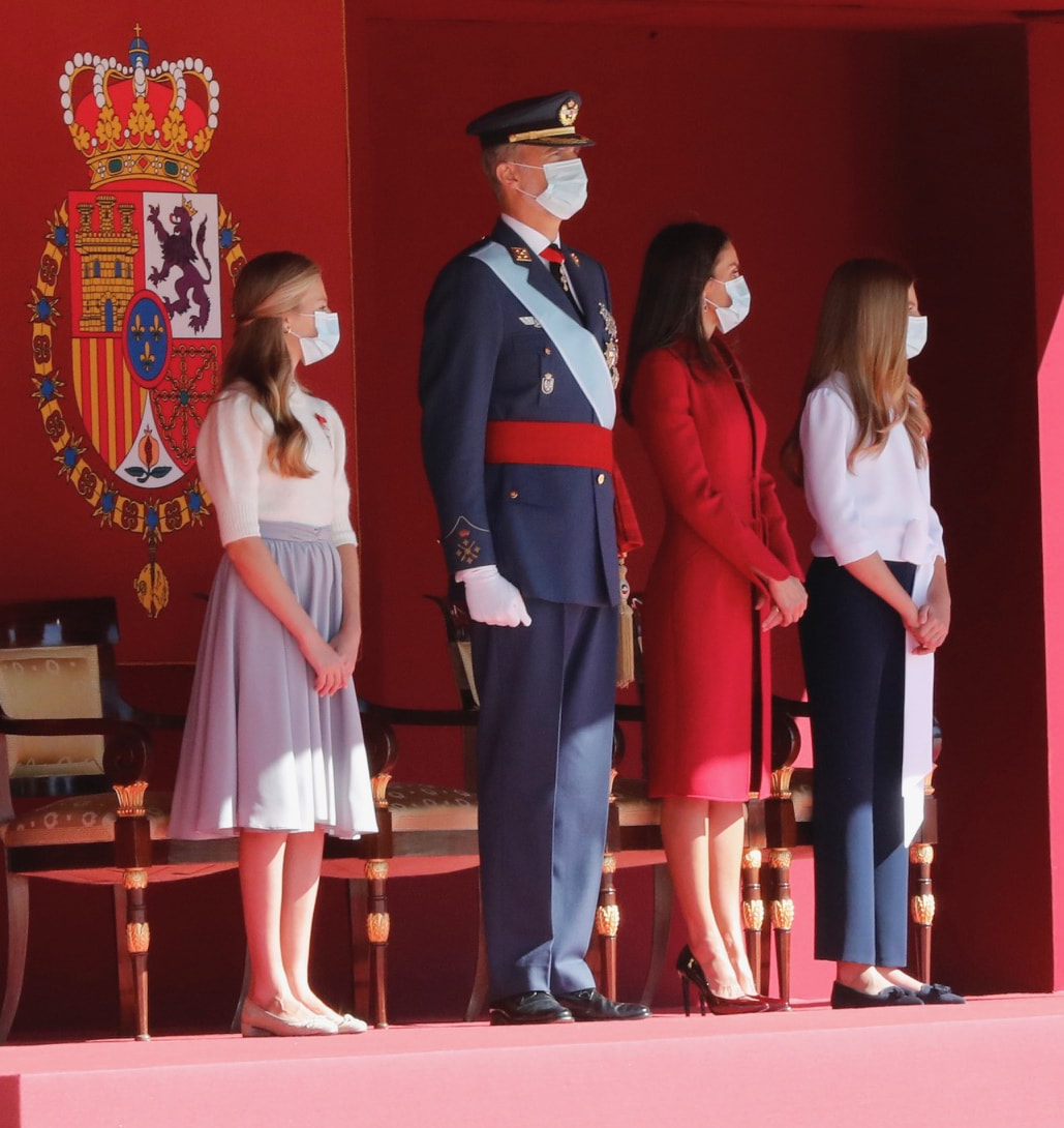 King Felipe VI and Queen Letizia accompanied by Princess Leonor and Infanta Sofía, presided over the National Day celebration at Palacio Real, Madrid on 12 October 2020