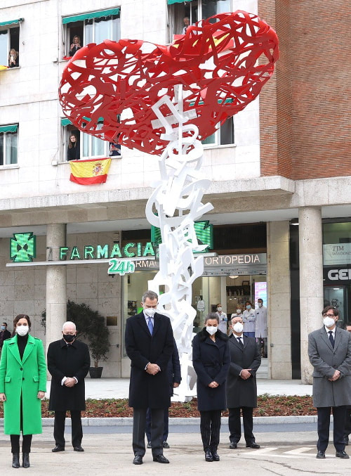 King Felipe VI and Queen Letizia of Spain inaugurate the monument-sculpture 'El Árbol de la vida' (The Tree of Life) on 18 December 2020
