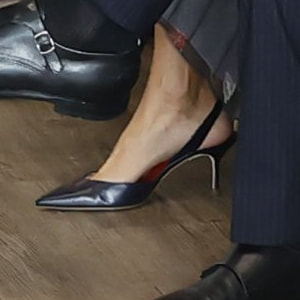 Queen Letizia wears Carolina Herrera Slingback Pumps in Navy Leather