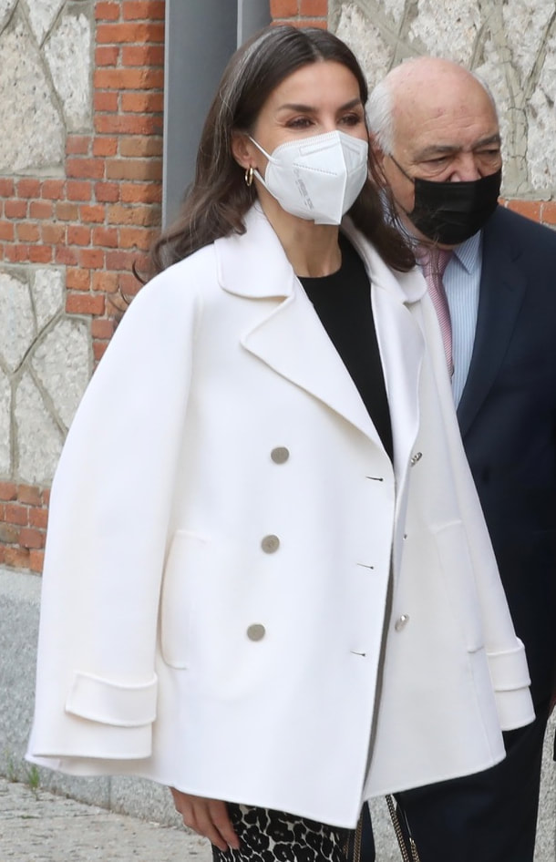 Queen Letizia wears Carolina Herrera Double-Faced Wool Coat in White