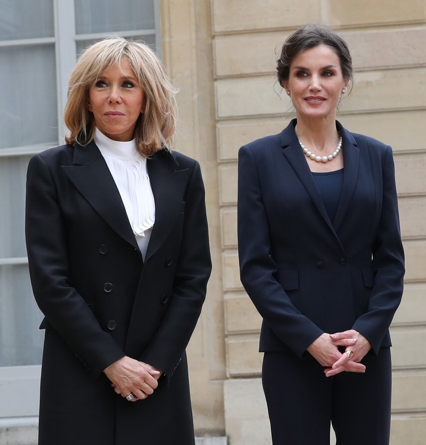 Queen Letizia with First Lady of France Brigitte Macron in March 2020