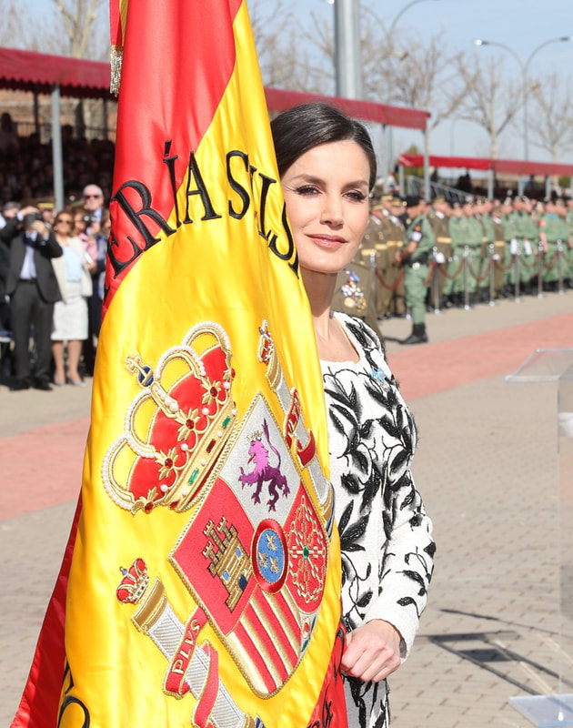 Queen Letizia at the Base “Príncipe” in Madrid today to conduct a ceremonial flag presentation