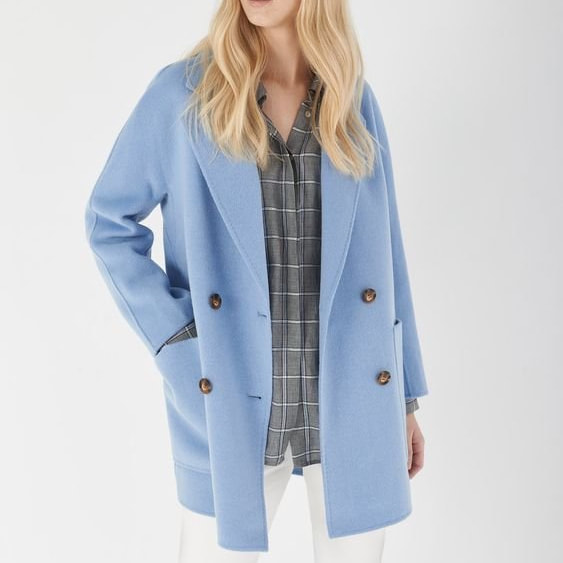 Roberto Verino Double Breasted Wool Short Coat in Blue