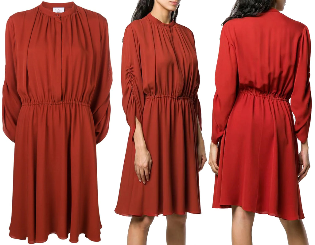 Salvatore Ferragamo 2019 SS Brick Red Short Silk Dress