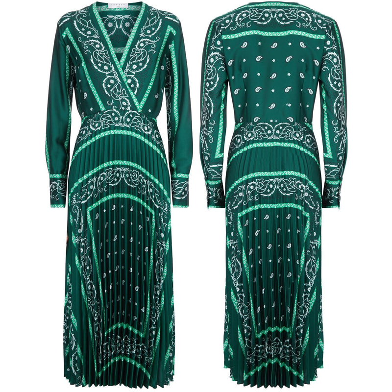 Sandro Paisley Printed Pleated Midi Dress in Green
