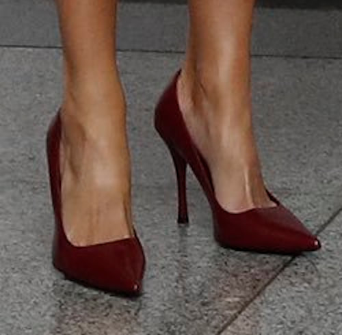 Queen Letizia wears Magrit ruby red pumps