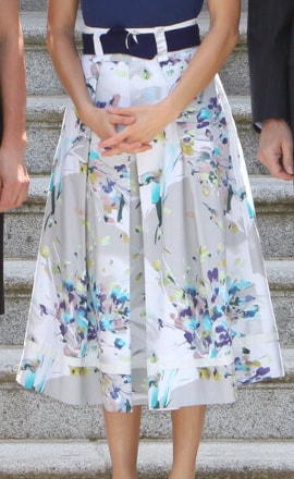 Queen Letizia wears Adolfo Dominguez floral printed flare midi skirt