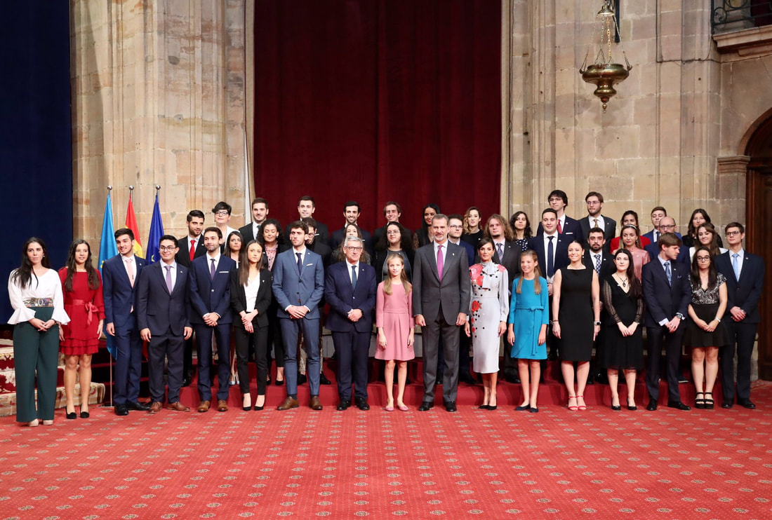Spanish royal family hold audience with the winners of the 'End of Career 2018' awards from the University of Oviedo, and those awarded the 
