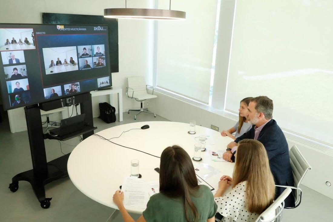 King Felipe, Queen Letizia, Princess Leonor and Infanta Sofia chat with the winners of the Princess of Girona Foundation 2020 Awards via video conference 