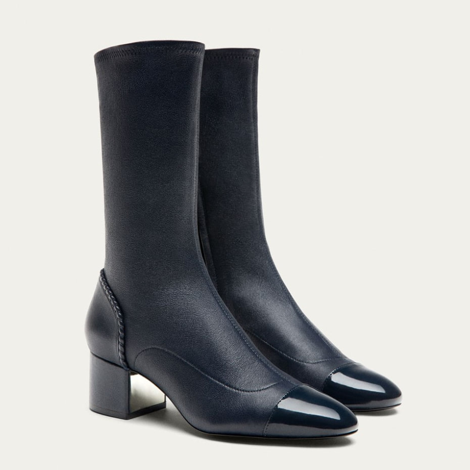 Massimo Dutti stretch blue nappa leather ankle boots