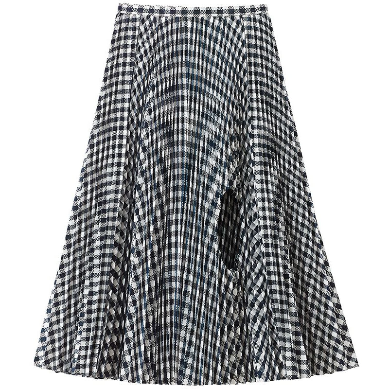H&M x Toga Archives Pleated Cut-Out Skirt in Navy Blue/Check
