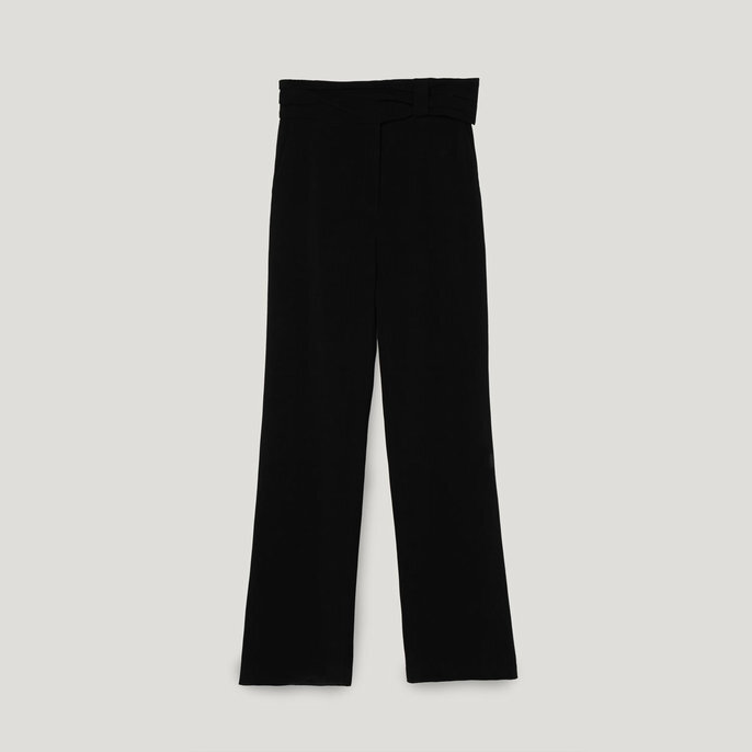Uterque Bow Detail Straight Cut Trousers in Black