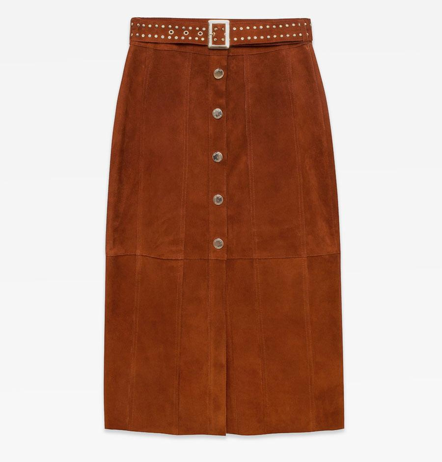 Uterque tabacco brown suede leather pencil skirt 