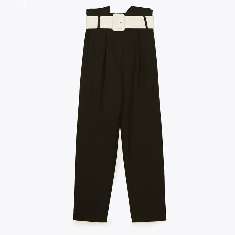 Uterque Contrast Belt Trousers in Black