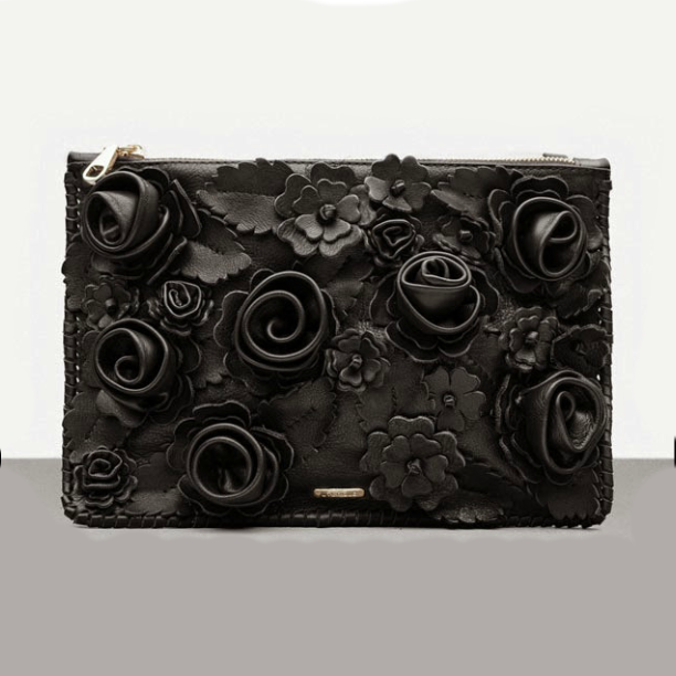 Uterque Floral Appliqué Bag in Black