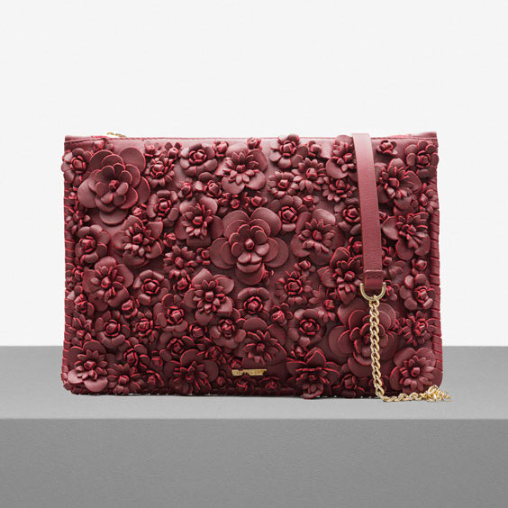 Uterque Floral Appliqué Bag in Red