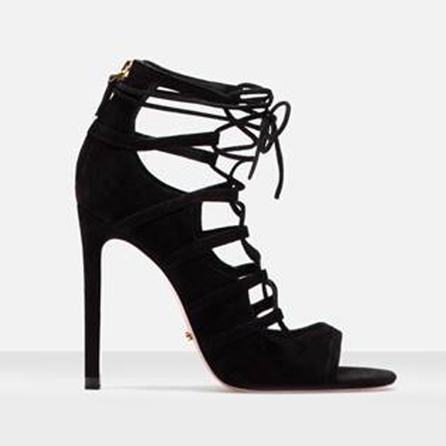 Uterque Lace Up Sandals in Black Suede