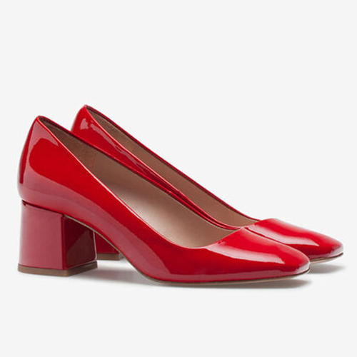 Uterque Mid Block Heel Pumps in Red Patent Leather