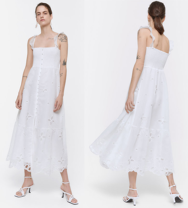 Uterque white organza dress with embroidery