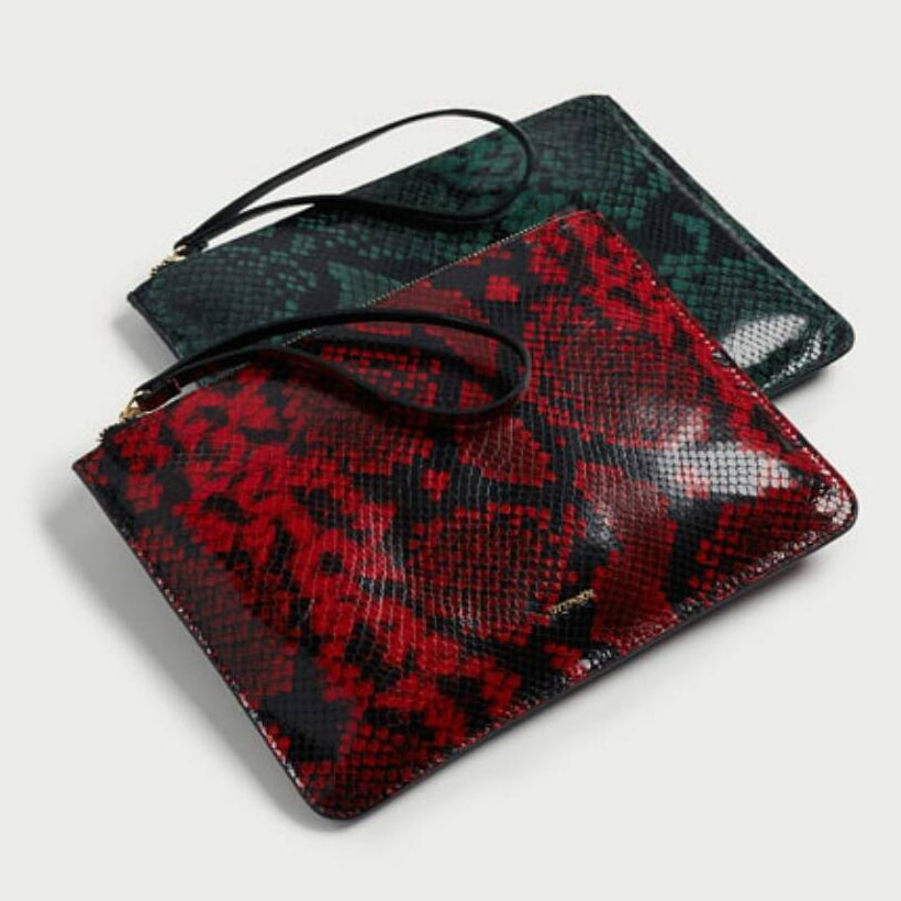 Uterque red snakeskin wristlet clutch bag