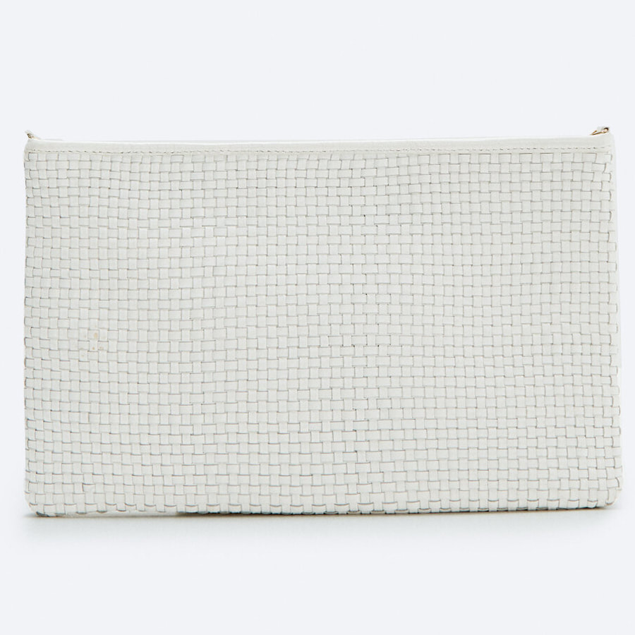 Uterque White Woven Leather Crossbody Clutch