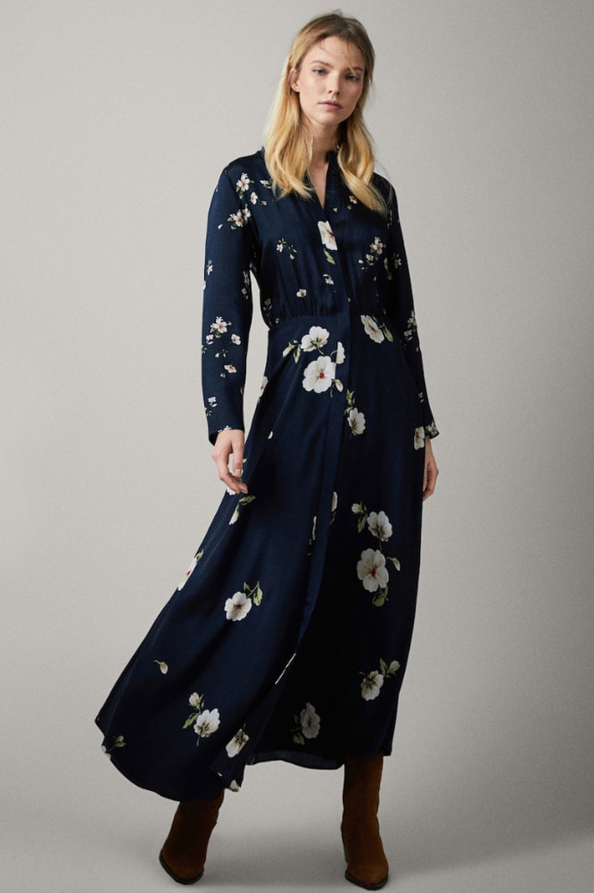 Massimo Dutti navy floral print dress