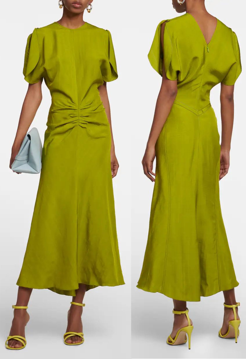 Victoria Beckham Gathered Midi Dress in green
