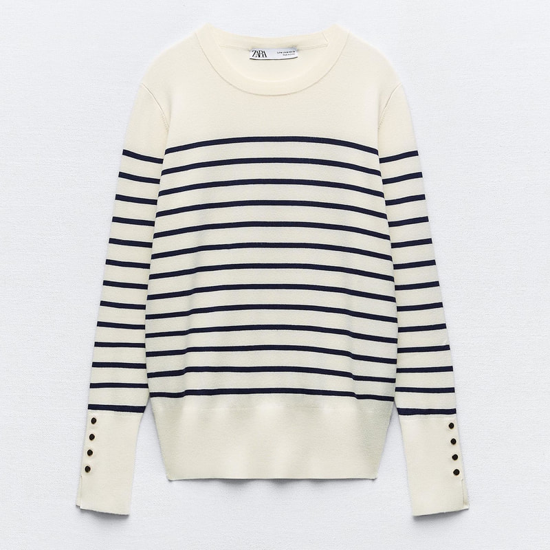 ecru Zara Basic Plain Knit Sweater in Stripes