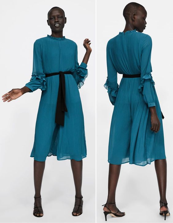 Zara Cobalt Blue Pleated Jumpsuit Dress with Belt