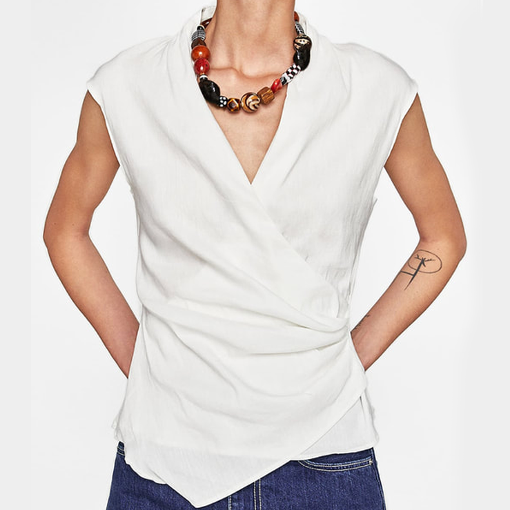 Zara Draped Linen Top in Off-White