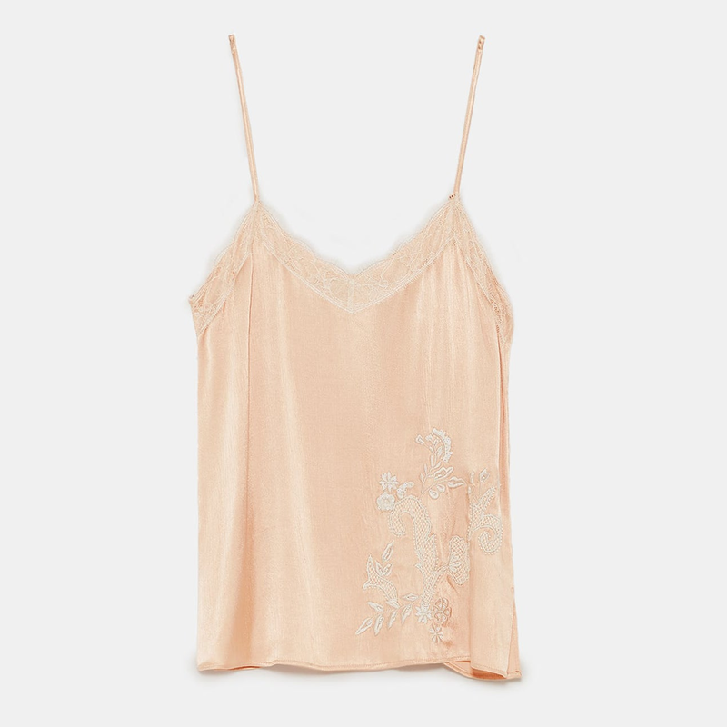 Zara Embroidered Camisole Top in Nude Pink