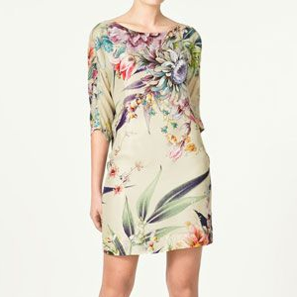 Zara Floral Printed Tunic Dress in Beige
