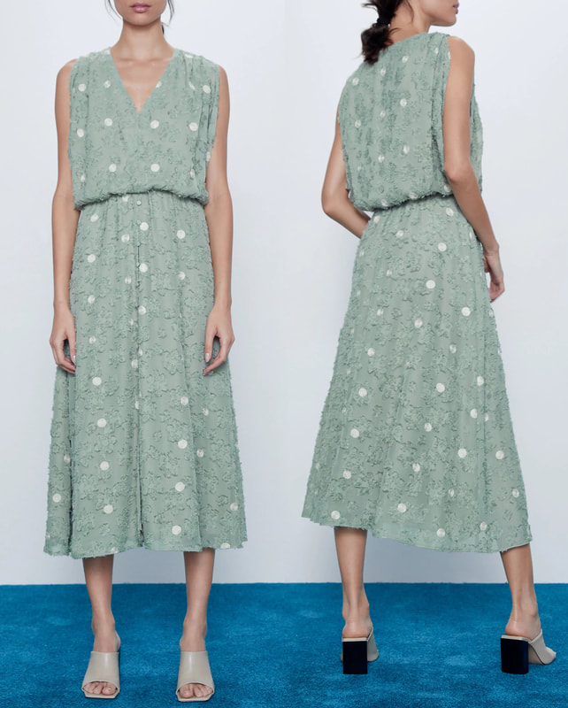 Zara green/ecru COMBINED STRUCTURED DRESS
