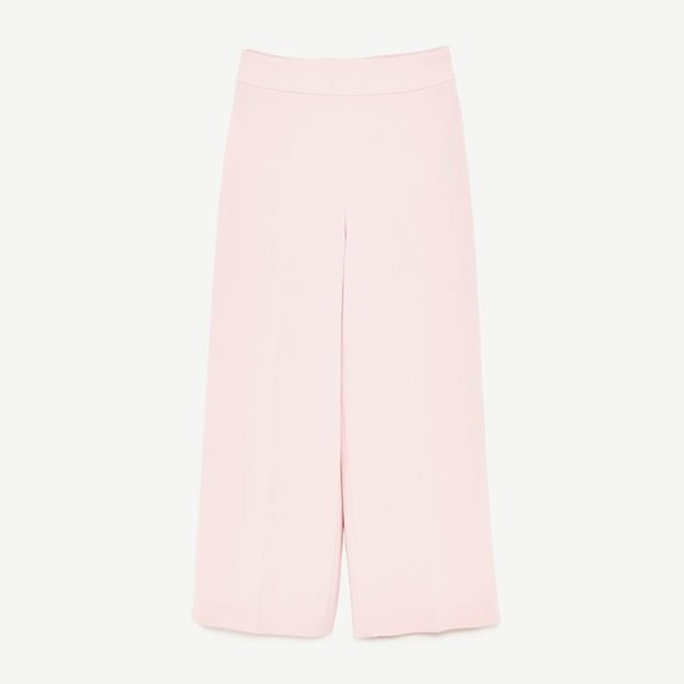 Zara High-Waist Cropped Trousers in Pastel Pink