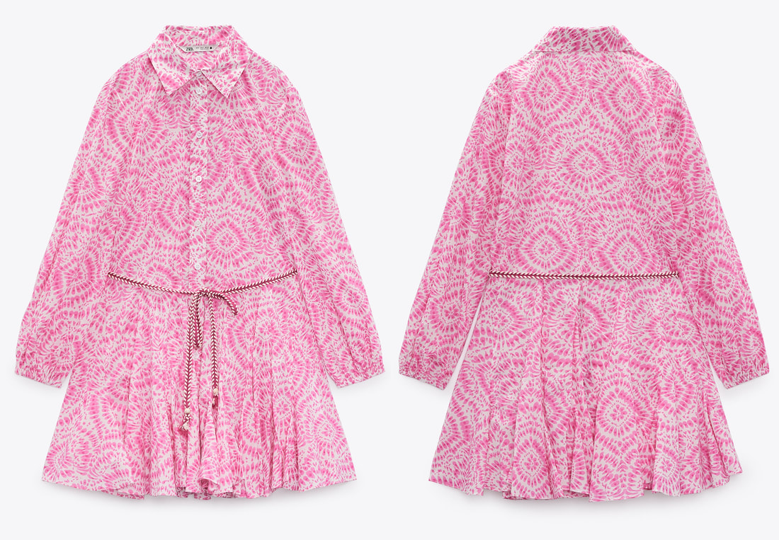 Zara Pink Printed Mini Shirt Dress