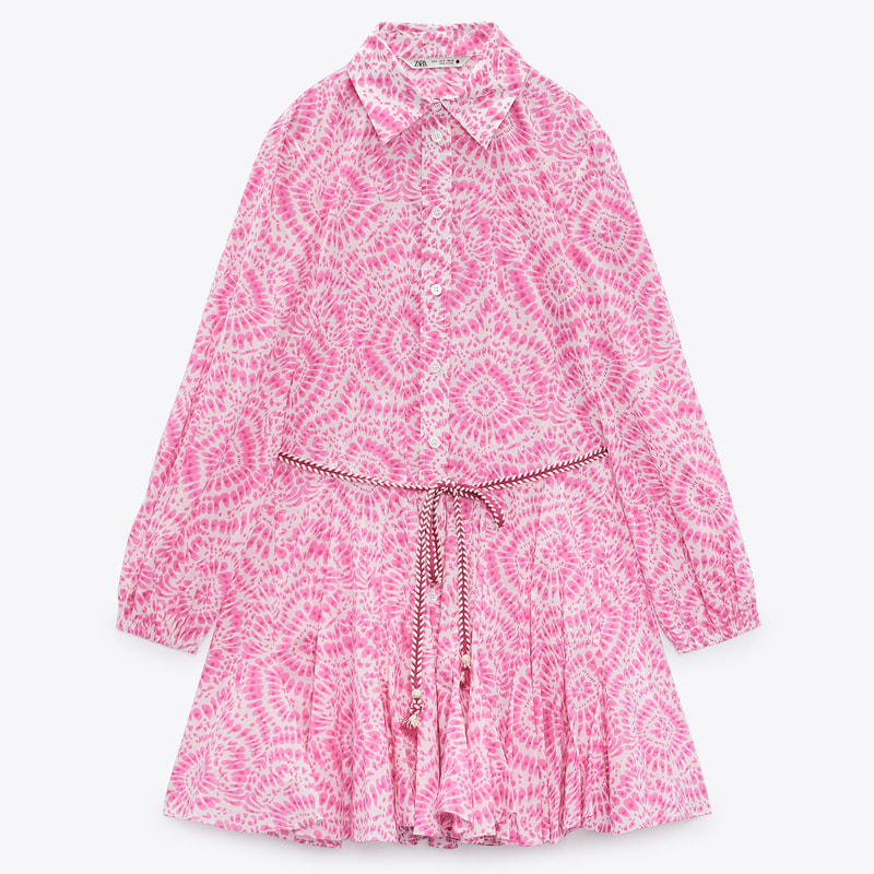 Zara Pink Printed Mini Shirt Dress